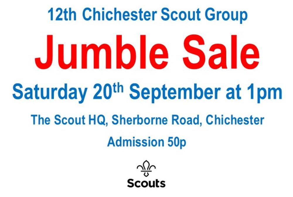 Saturday 20th September 12th Chichester Scout Jumble Sale